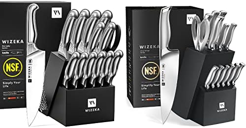 WIZEKA Nož Set, 2 Set 15kom NSF Certified 1.4116 njemački čelik kuhinjski nož Set, Premium nož blok Set u jednom komadu dizajna, noževi Set za kuhinju sa ugrađenim Oštrilom