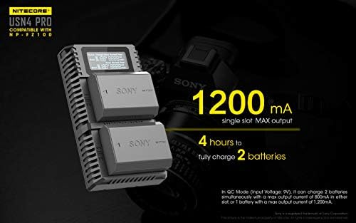 Nitecore USN4 Pro Digital Quight Charger 2.0 USB punjač baterije Kompatibilan sa Sony NP-FZ100 baterijama