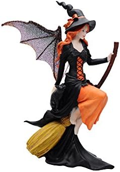 Udobna čas vještica iz dana mrtvih, La Calavera Catrina i tamna vila vještica na magičnoj metli figurini, Halloween Tema poklon
