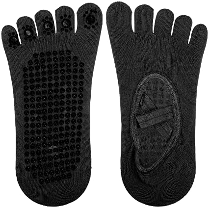 Vocoste 2 par joga čarape pet nožnih čarapa, baletne čarape ne klizanje s hvataljkama za žene, crna