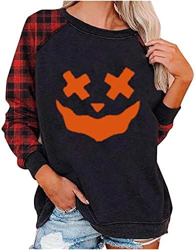 Zemub Halloween ženski pulover Duge dugih rukava Crewneck rešetka za šivanje slatko tiskane casual modni hoodie vrhovi