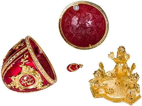 Danila-suveniri Faberge Style Egg / Trinket Jewel kutija s lavovima i privjeskom 6,2 '' Crvena