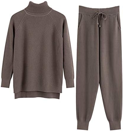 2 komada set za žene pleteno trenerke turtleneck džemper za trčanje jogging hlače pulover džemper set chic pletena odjeća