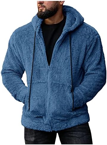 Mens Sherpa Hoodie, Muška fluffna nejasna jakna Plišani flis štand ogrlice Zip up Sherpa Otibar Cardigan kaput