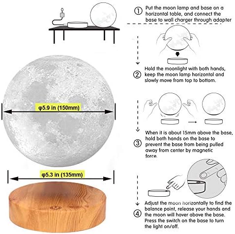 VGAZER Levitacija Mjesečeve lampe, lebdeće i predenje u zraku Slobodno sa 3D štampanjem LED žarulje ima 20 načina za jedinstvene poklone,