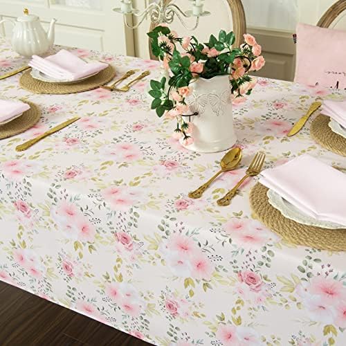 Joyfol Day Flower stolnjak, Pink Floral stolnjak za kvadrat tabele, Vodootporan otporan izdržljiv Rose Tabela Cover za Valentine,