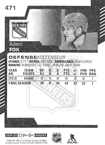 2020-21 O-pee-chee 471 Adam Fox New York Rangers NHL hokejaška trgovačka kartica
