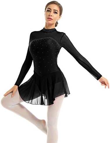 Lejafay ženske sjajne rezone, haljina za klizanje s dugim rukavima Gimnastika Leotard baletni plesni kostim