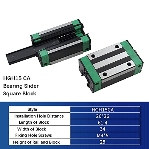Mssoomm 15mm HGH15 CNC kvadratni Linearni komplet vodilice 2kom Hgh15-63.78 inča / 1620mm +4kom Hgh15-CA kvadratni nosač kliznog bloka