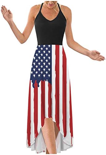 4. jula Maxi haljina za žene ljetna Ležerna boho haljina USA Zastava Cami bez rukava Scoop vratne pruge Tie-Dye Sundresses