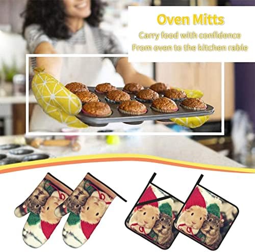 Slatke zamorce rukavice za domaću pećnicu i držači za lonce 4-dijelni Set za kuhanje i pečenje u kuhinji Set otporan na visoku toplotu