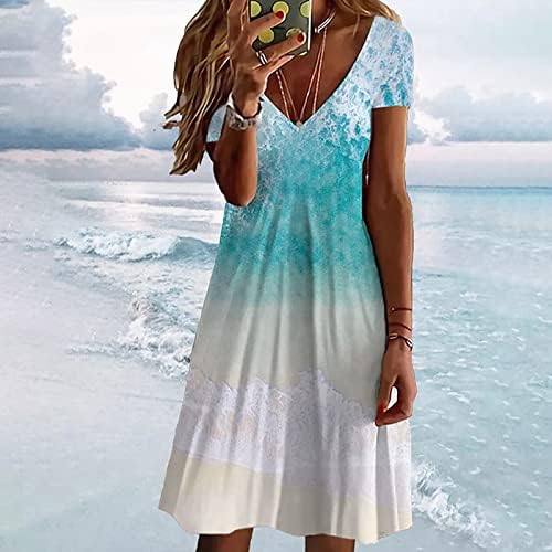 lcziwo ženska ljetna haljina na plaži Casual Print V izrez kratki rukav tanka praznična haljina A-Line Swing Midi haljina