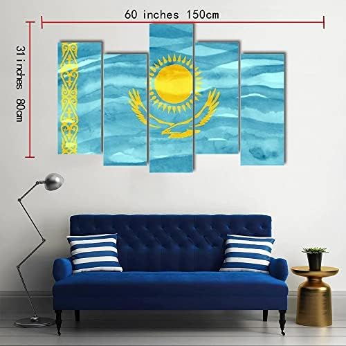 Ergo plus zastava Kazahstan Zidno umetničko zadivljujuće rastegnuto slikanje spremno za objesiti za kućni dekor - savršena za dnevnu