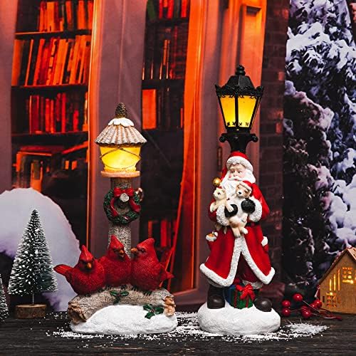 Dusvally Božić Santa Figurica Kipu statua Streetlight LED svjetlosni poklon za dječje i odrasle, Skulpturu SANTA Claus & Puppy Skulp za dom i ured, 14'h