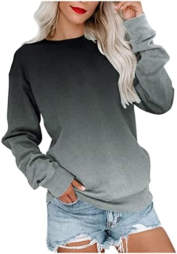 Ženska ležerna dukserica za posadu sa labavim mekim pulover s dugim rukavima vrhovi modne gradijentne majice