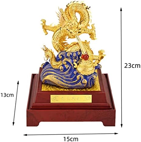 WALNUT FENGSHUI DRAGON 24K Zlatna folija Kineska geoMancy Gold Dragon figurinski statua statua za sreću i ukras uspjeha