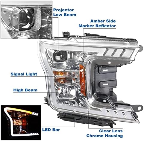 ZMAUTOPARTS LED signalna cijev halogeni projektor farovi hrom w/6.25 plavi DRL kompatibilan sa 2018-2020 Ford F-150