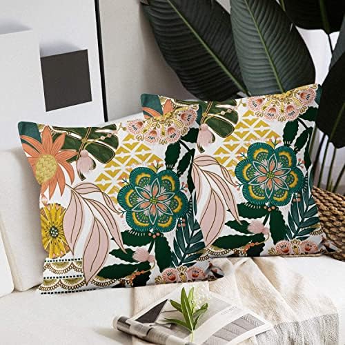 Boho cvjetni jastuk 16x16 set od 2, apstraktni boemski tropski listovi bacaju se jastučni navlake opružni jastučnice Vintage ukrasi