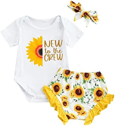 Zyhwshine ljeto novorođenče Boho odijelo s kratkim rukavima suncokret Onesie Romper rucffle cvjetovi 3pcs slatki set