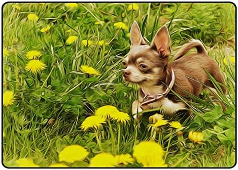 Puzeći zatvoreni tepih za igru Mat Chihuahua štene na cvjetnom polju za dnevni boravak spavaća soba edukativni rasadnik podna prostirka