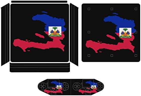 Mapa zastave Haitija slatka naljepnica zaštitnik kože Slim Cover za PS-4 Slim / PS-4 Pro konzola & 2 kontroler